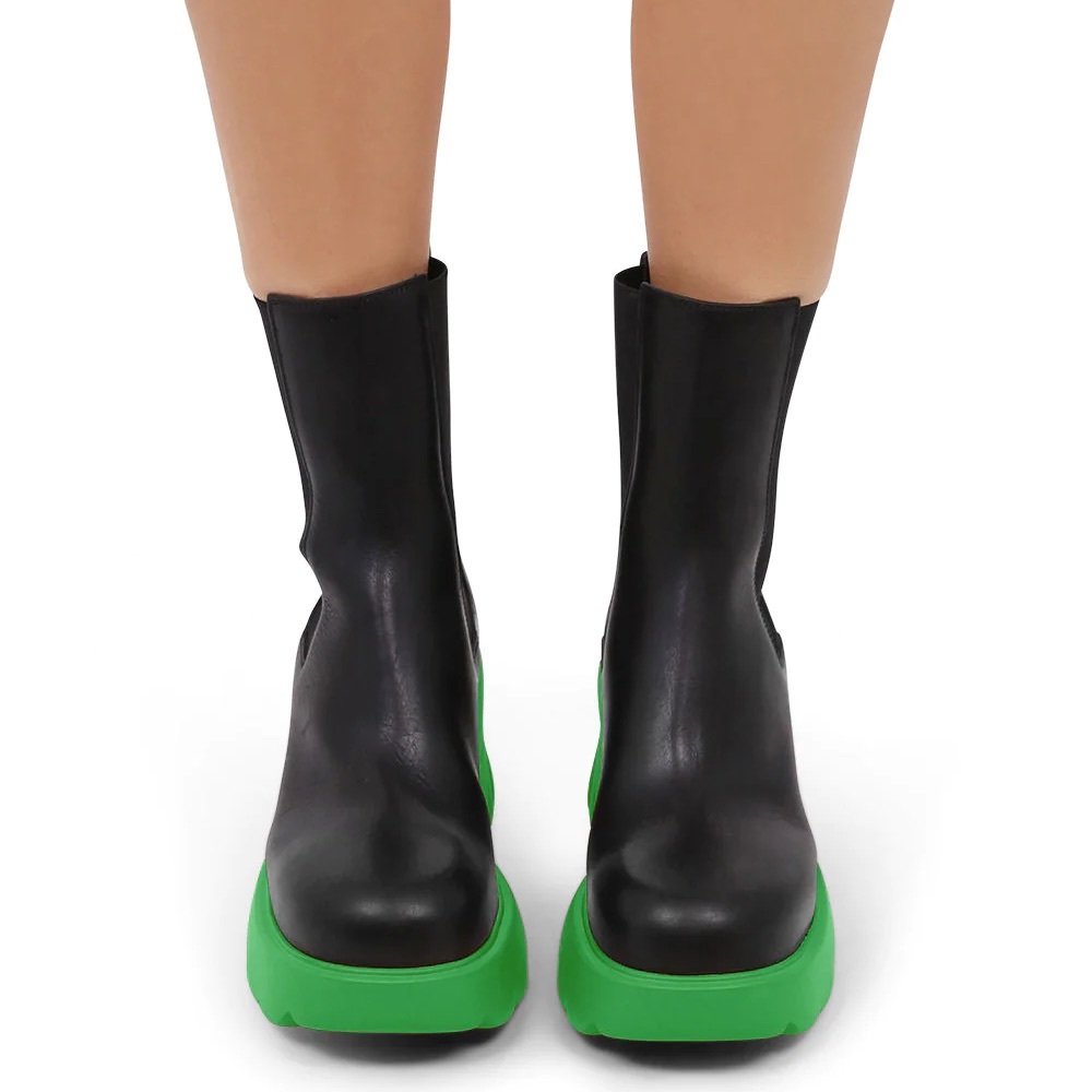 NEW| Chelsea Green Platform Chunky Ankle Boots - Picture 2 of 9